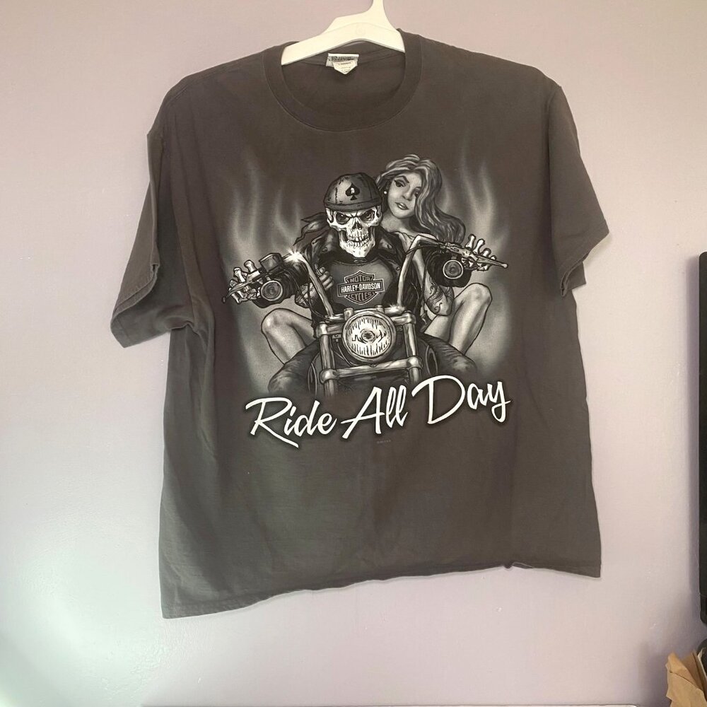 Harley-Davidson Men T-Shirt Gray Las Vegas Ride All Day Play‎ Night Skeleton XL